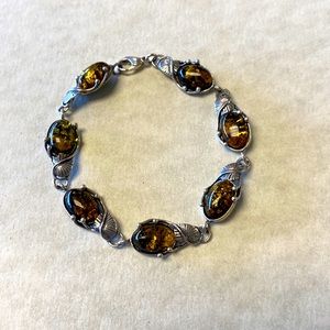 Signed Ks Sterling silver 925 Navajo made Baltic Amber link bracelet
